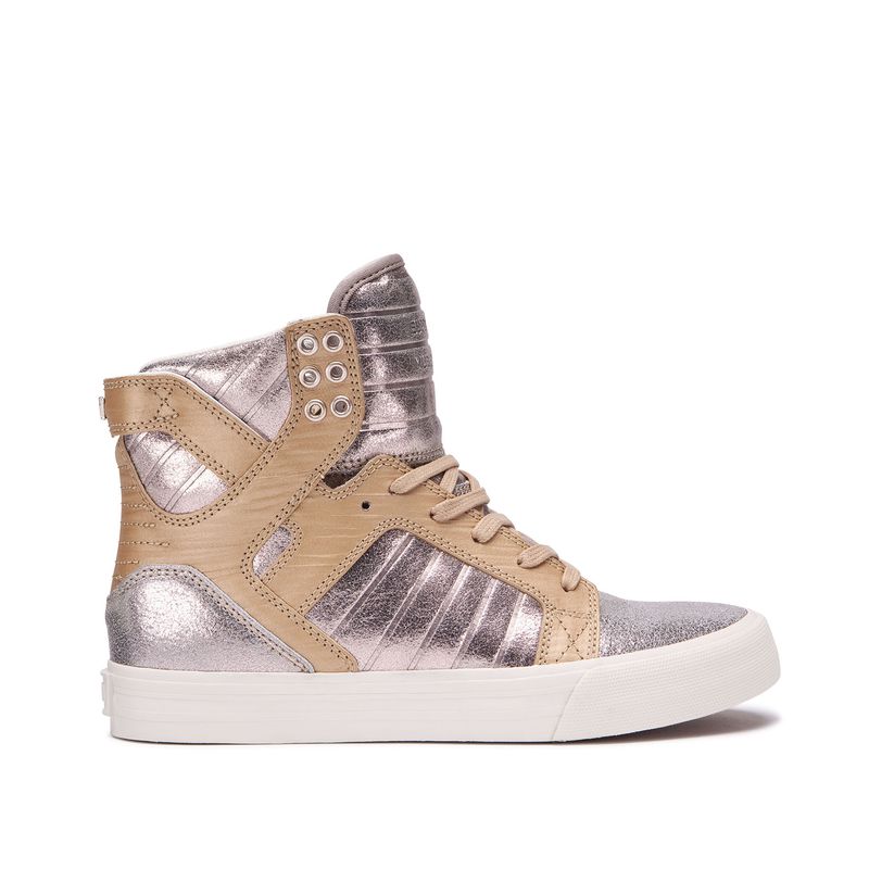 Supra Skytop High Top Schuhe Damen - Silber/Braun DRI78567
